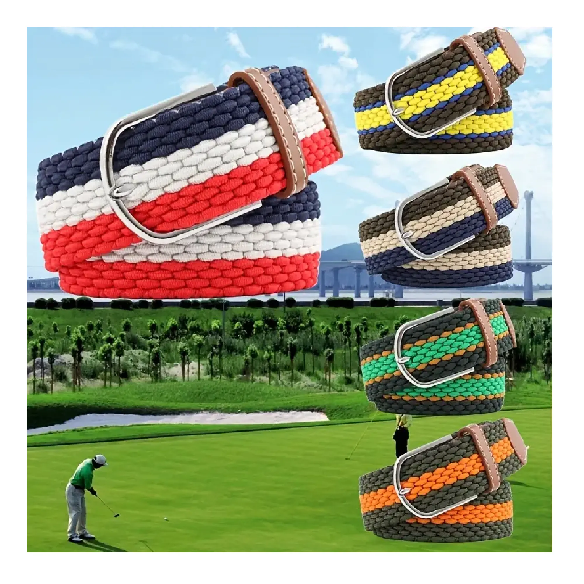 1pc Fashionable Multi-colored Casual Sports Canvas Belts, Unisex Woven Stretch Canvas Belts