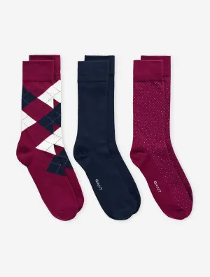 Argyle Socks 3 Pack Gift Box Rich Wine