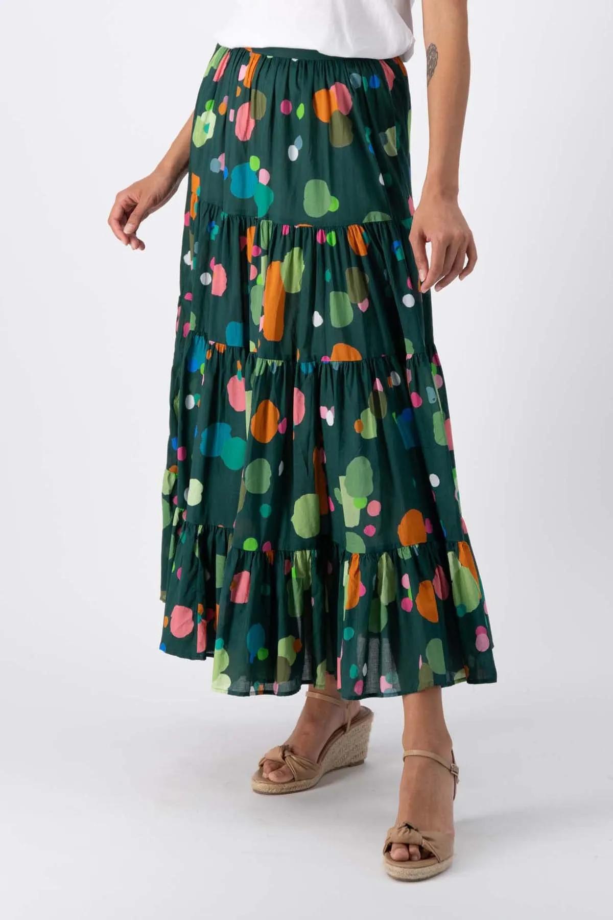 Astra LAX Tiered Skirt Green in Cotton Voile