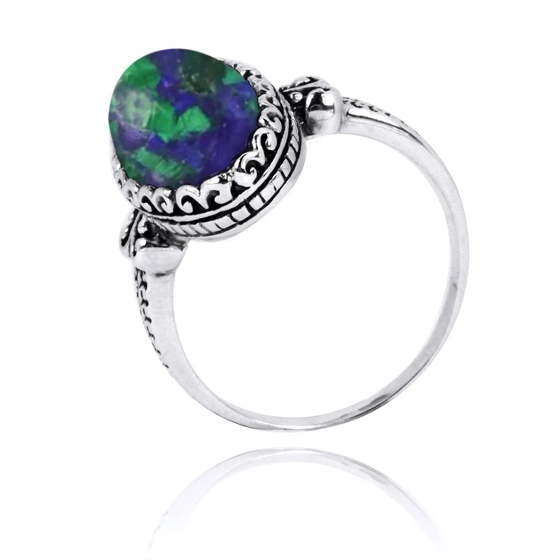 Azurite Malachite Oxidized Silver Solitaire Ring