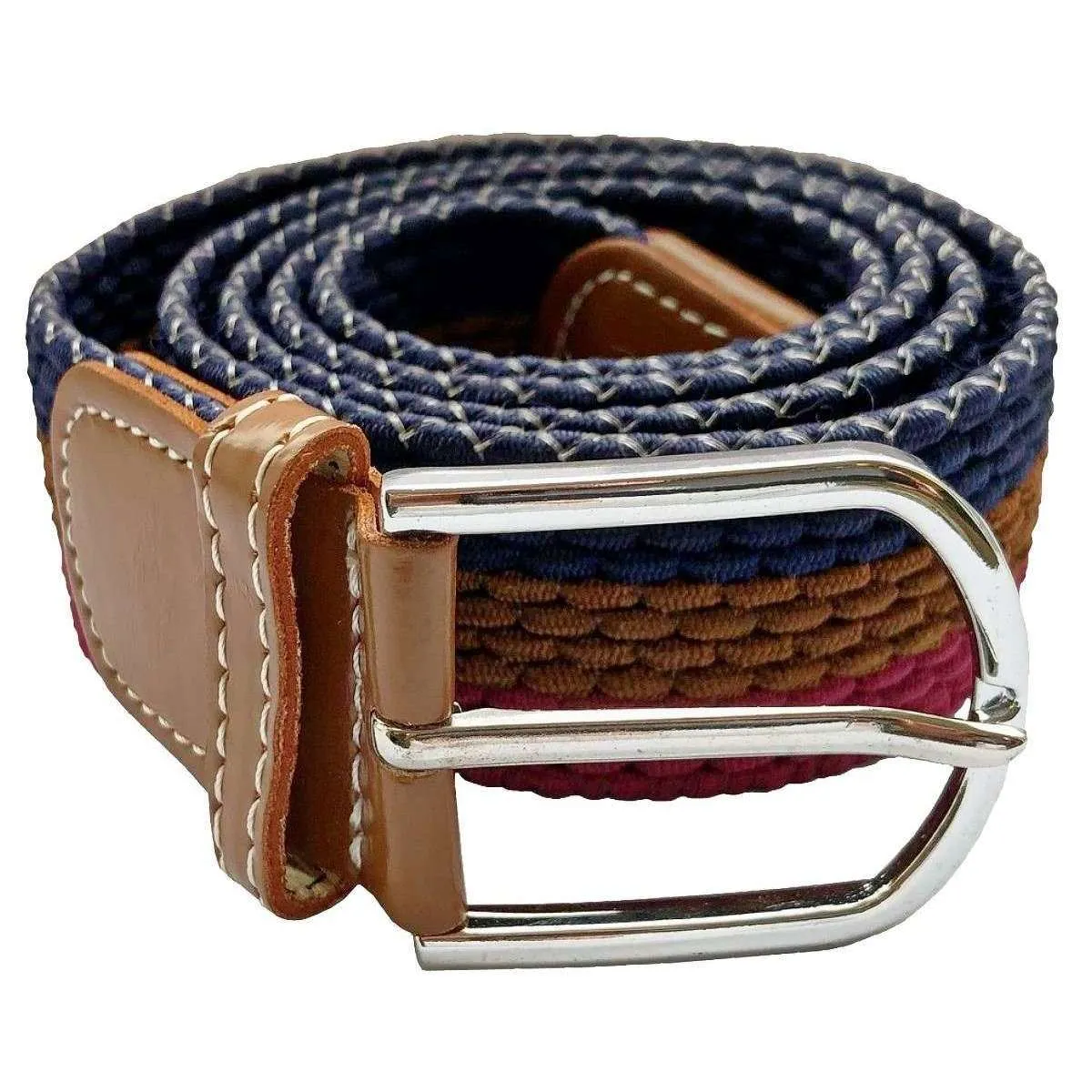 Bassin and Brown Horizontal Stripe Woven Belt - Navy/Wine/Brown