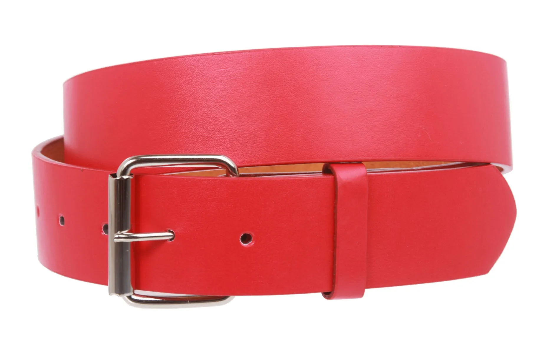 Big & Tall 1 1/2" (38mm) Snap On Plain Leather Jean Belt With Roller Buckle -Plus Sizes