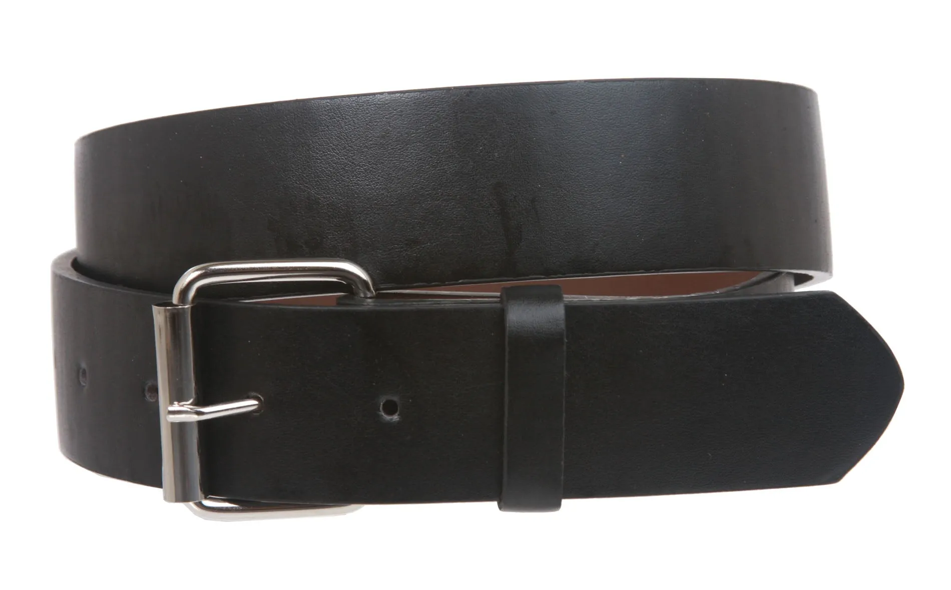 Big & Tall 1 1/2" (38mm) Snap On Plain Leather Jean Belt With Roller Buckle -Plus Sizes