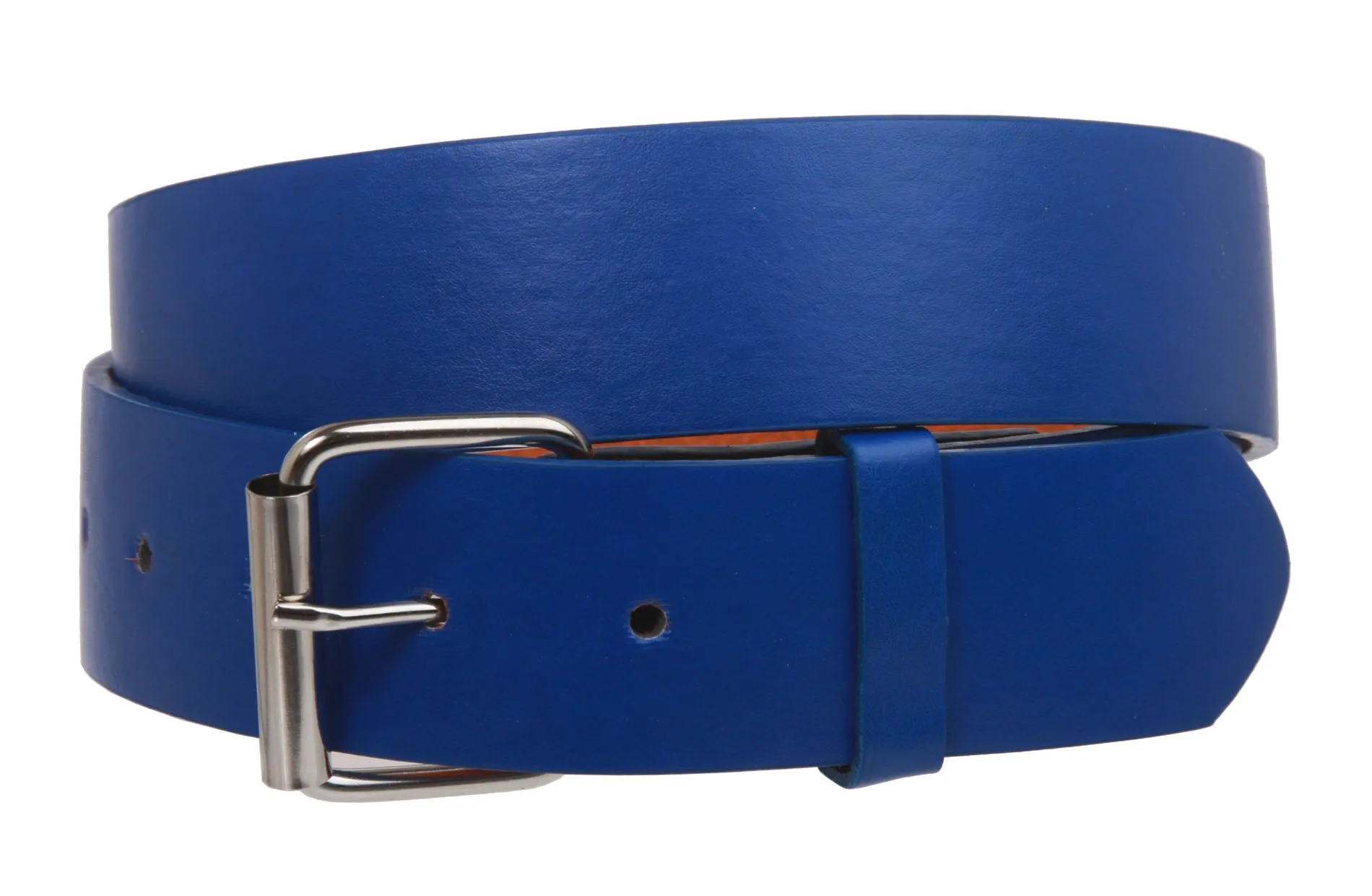 Big & Tall 1 1/2" (38mm) Snap On Plain Leather Jean Belt With Roller Buckle -Plus Sizes