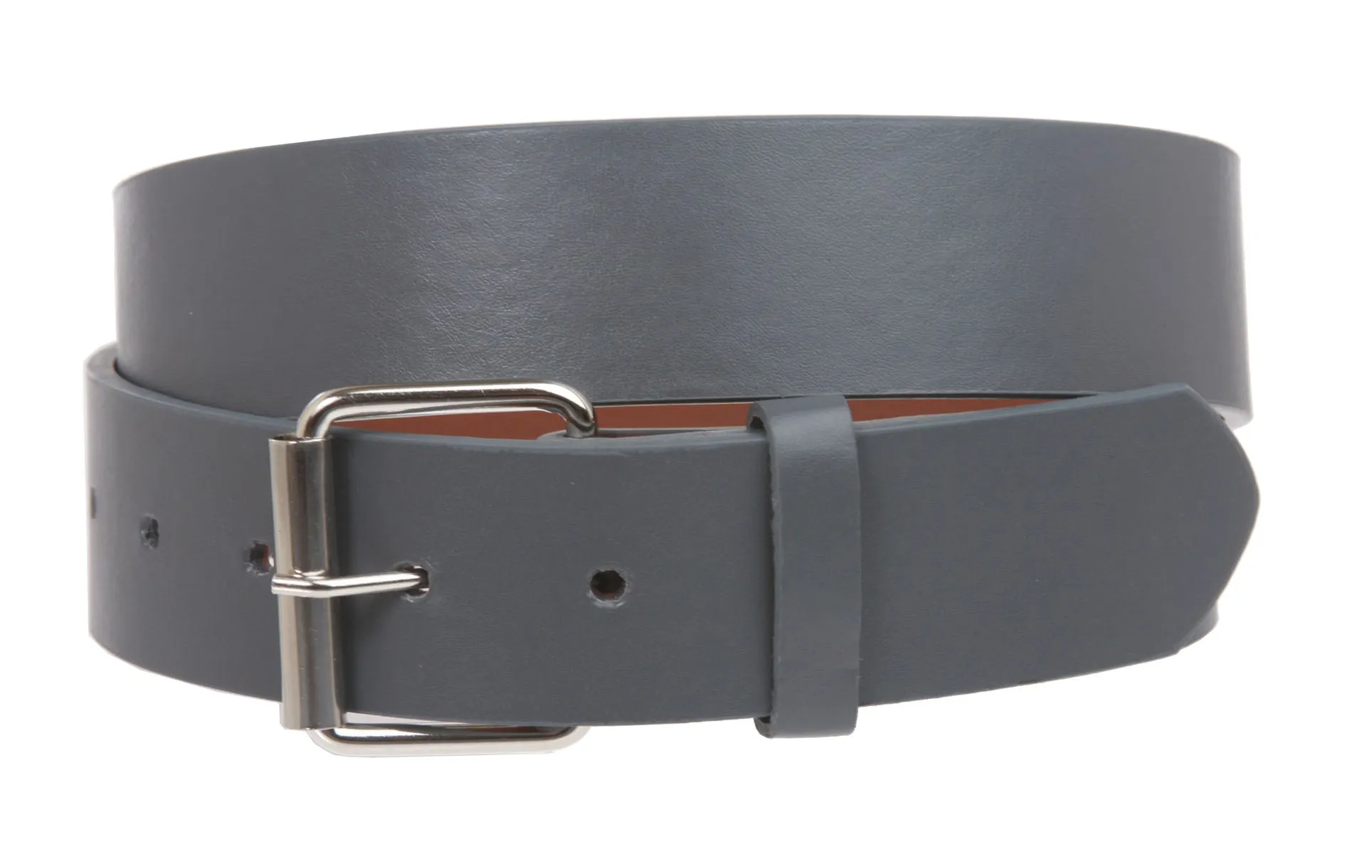 Big & Tall 1 1/2" (38mm) Snap On Plain Leather Jean Belt With Roller Buckle -Plus Sizes