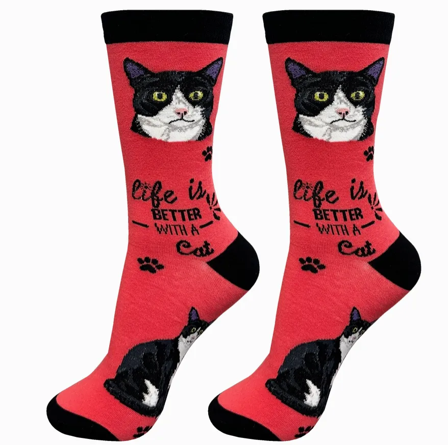 Black and White Cat - Life is Better Socks