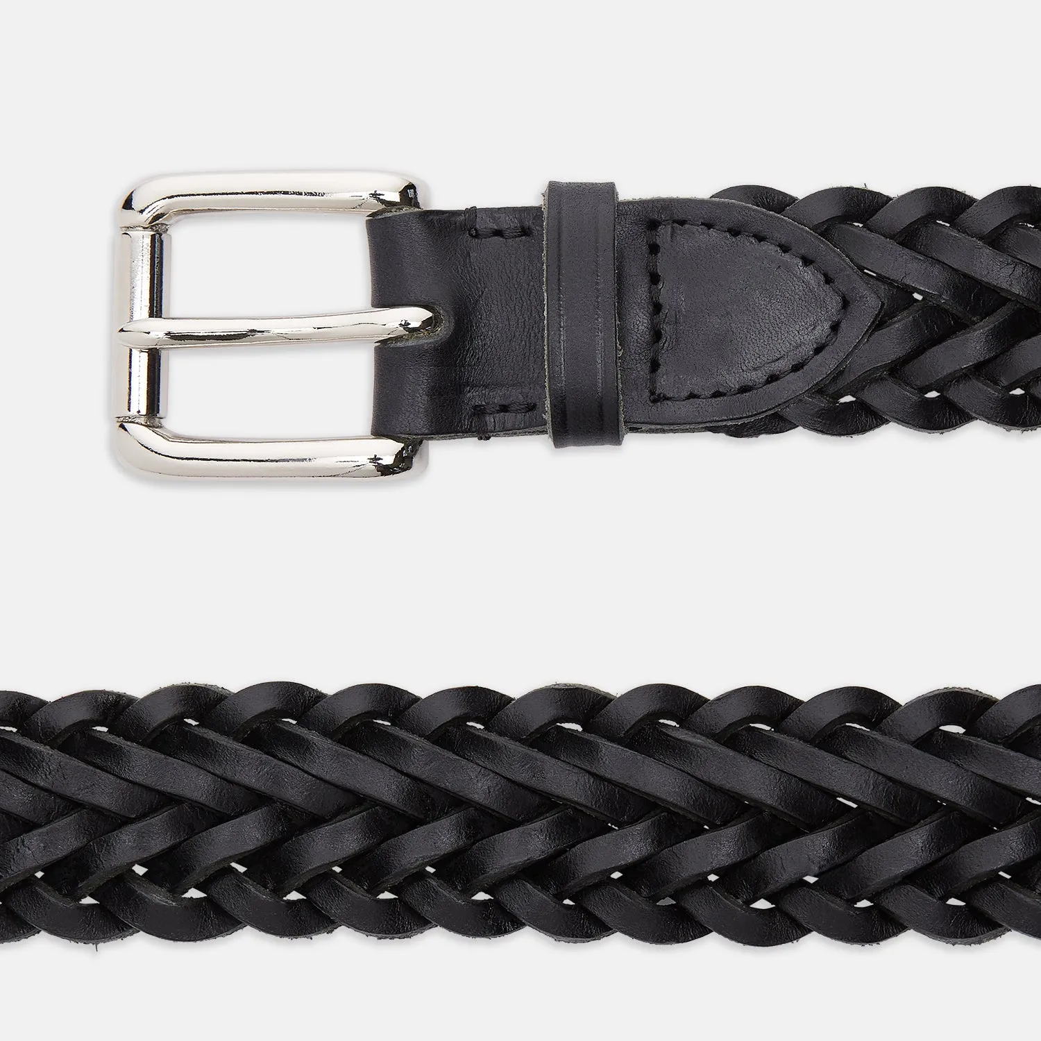 Black Leather Woven Belt