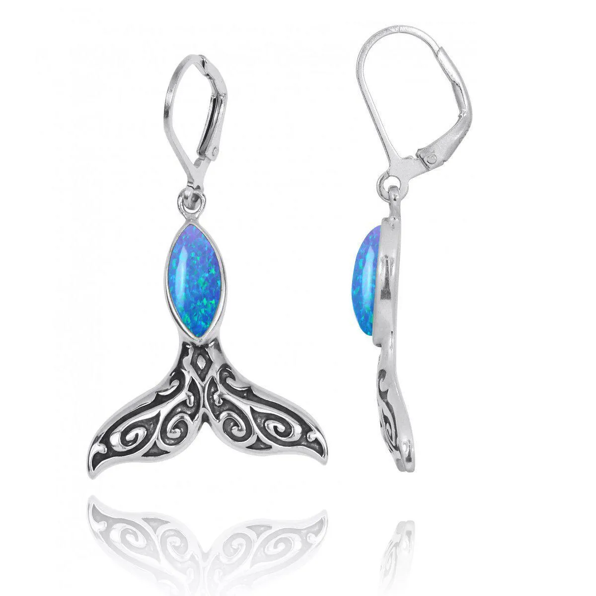 Blue Opal Whale Tail Earrings - Miami