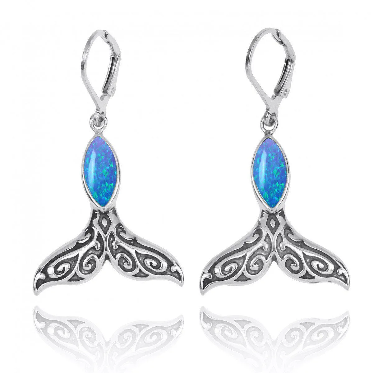 Blue Opal Whale Tail Earrings - Miami