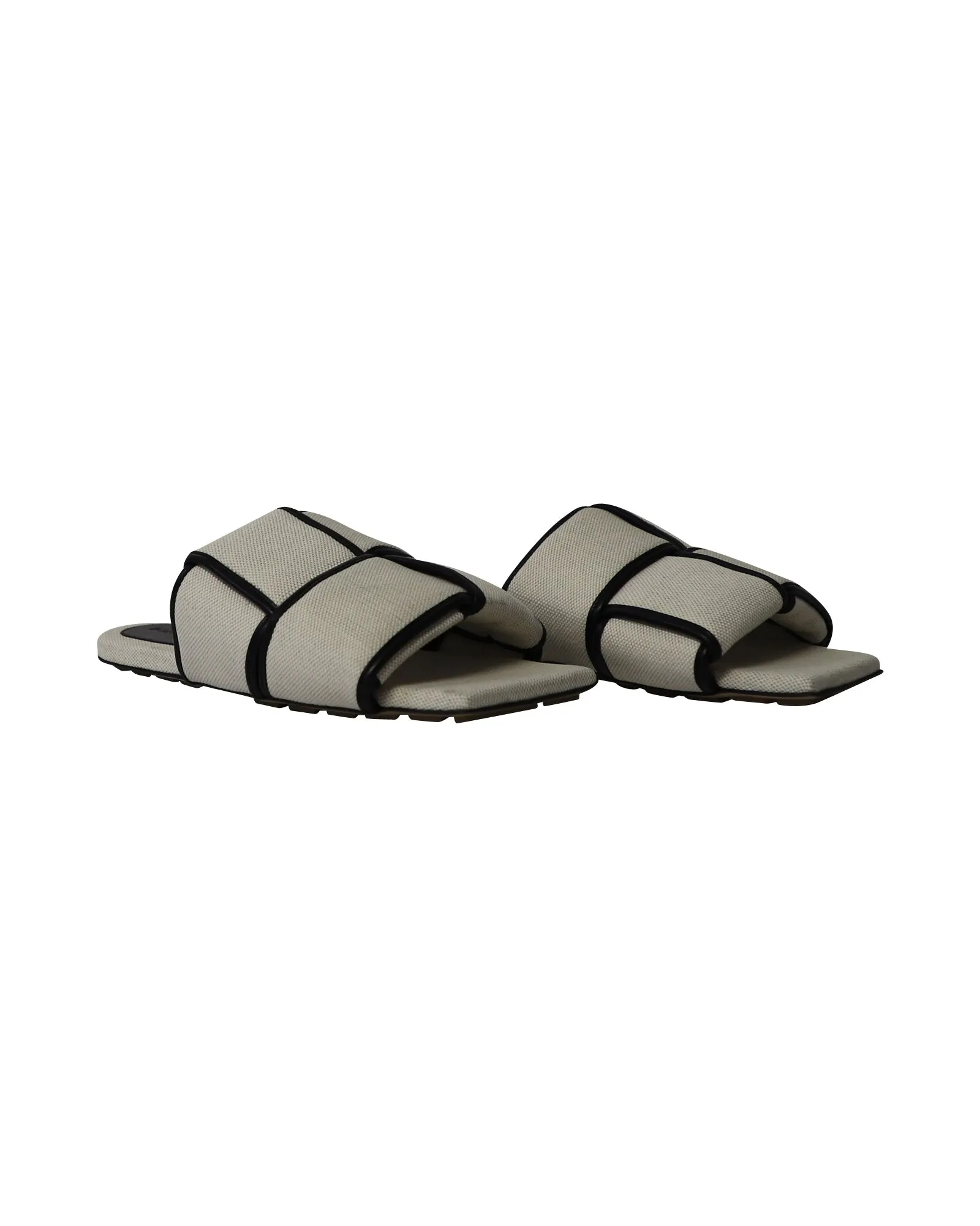 Bottega Veneta Woven Patterned Slides in Off-White Canvas