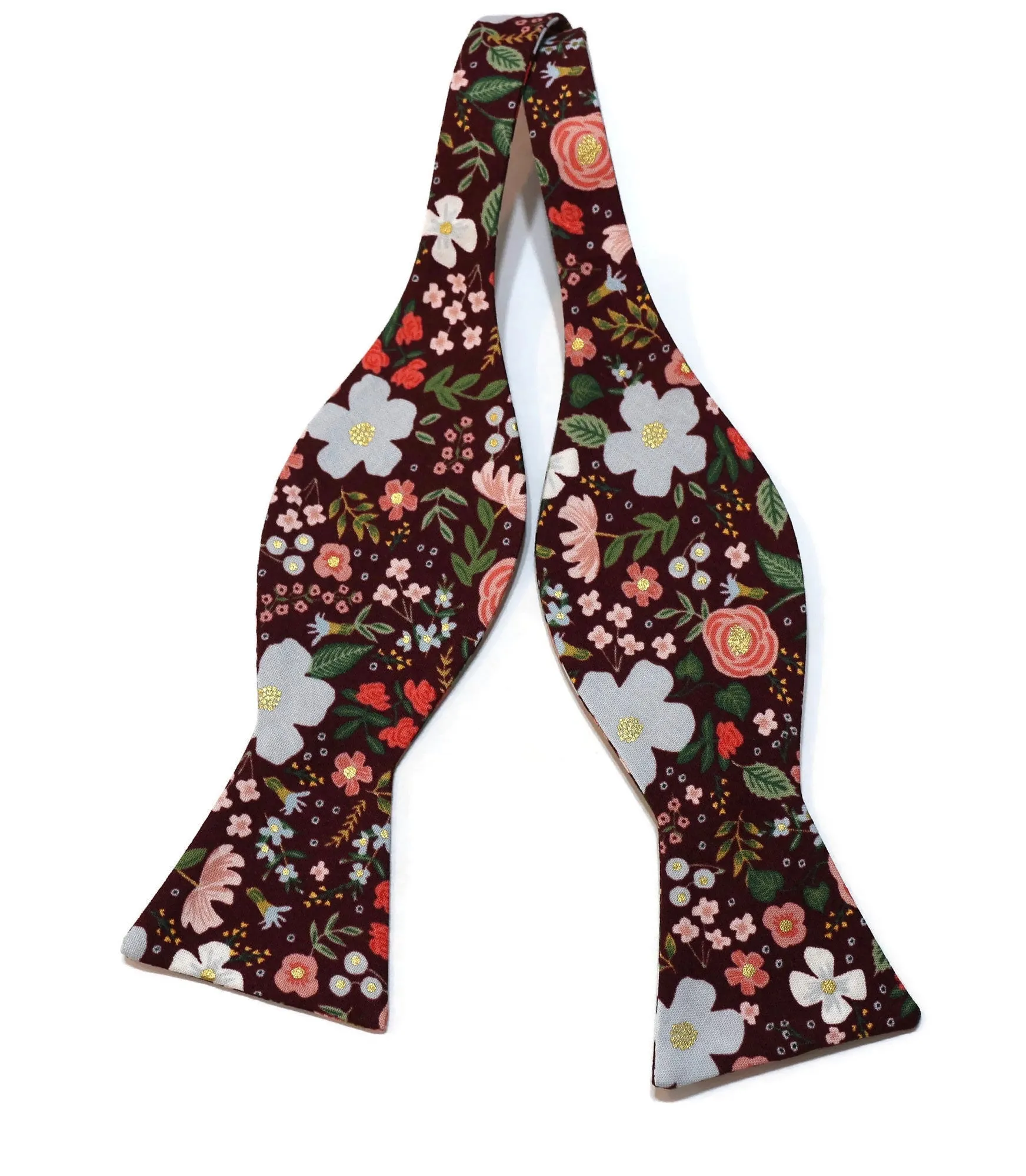 Burgundy Wild Rose Floral Bow Tie