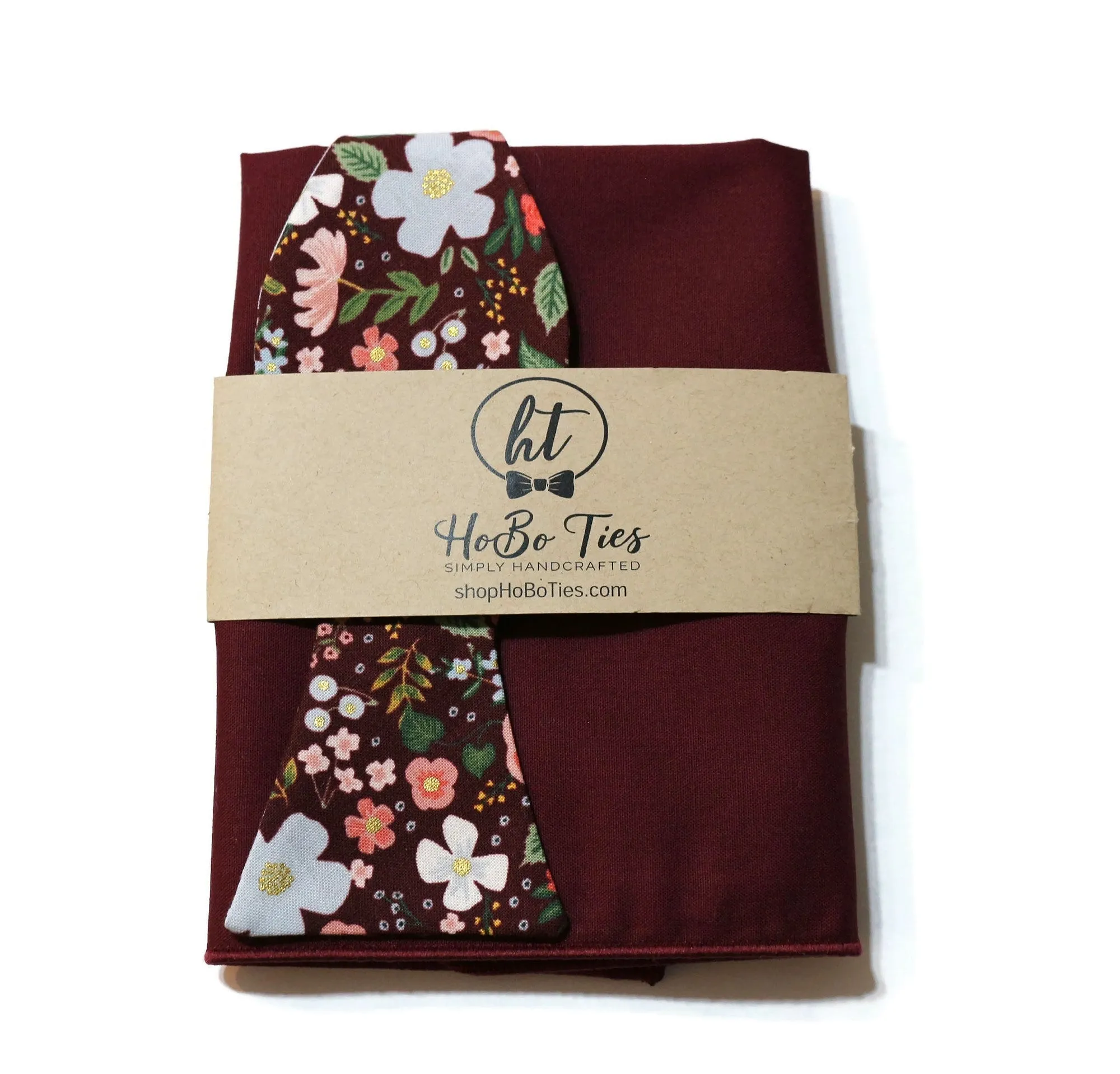 Burgundy Wild Rose Floral Bow Tie