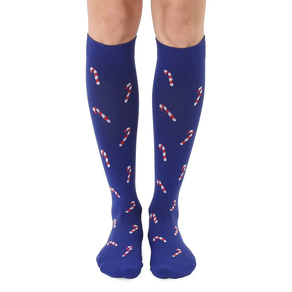 Candy Cane Compression Holiday Socks with 15-20 mmHg