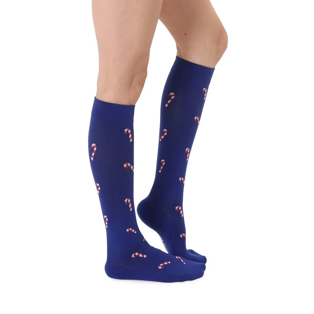 Candy Cane Compression Holiday Socks with 15-20 mmHg