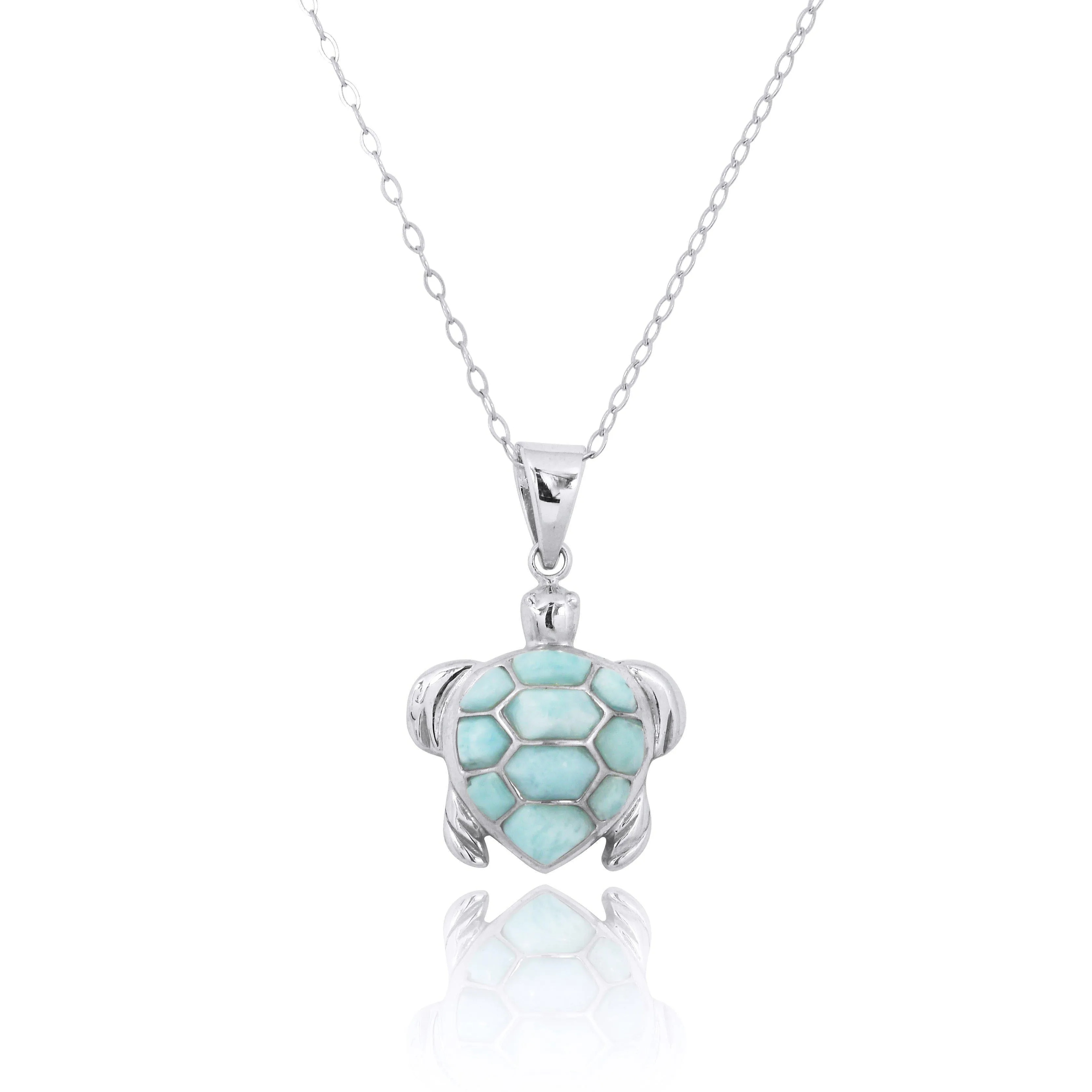 Caribbean Larimar Sea Turtle Pendant Necklace