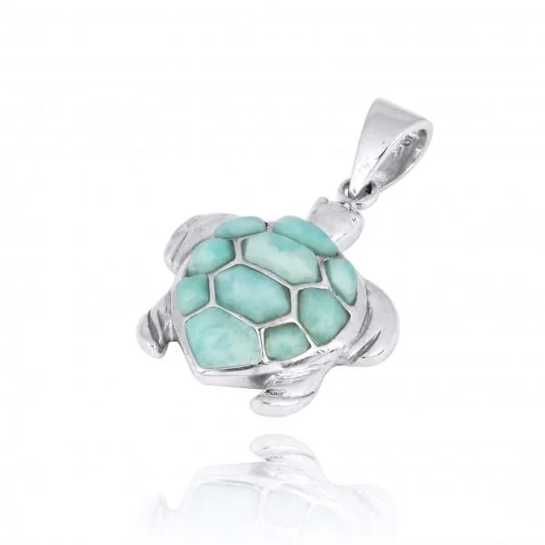 Caribbean Larimar Sea Turtle Pendant Necklace