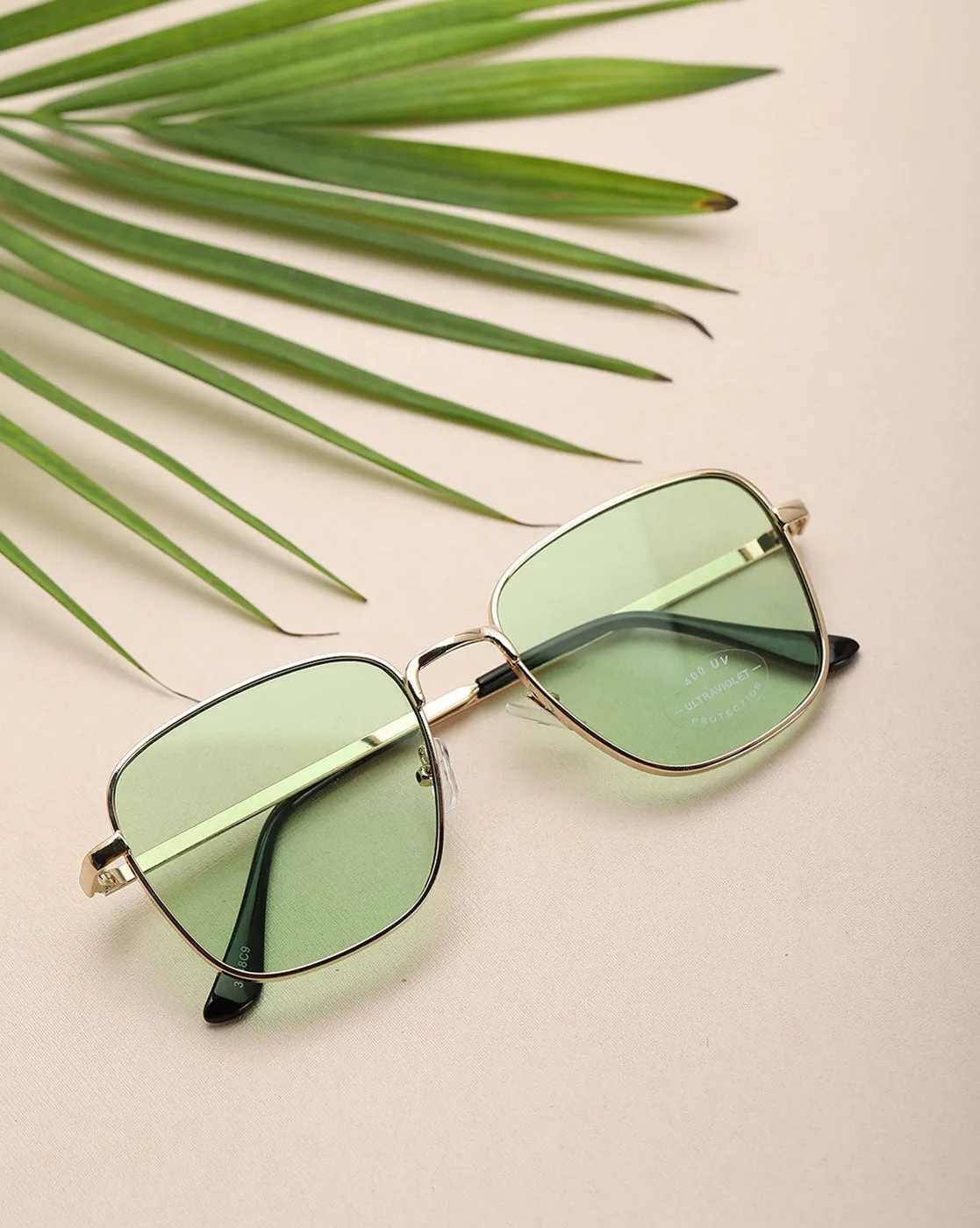 Carlton London Green Lens & Gold-Toned Square Sunglasses With Uv Protected Lens For Men