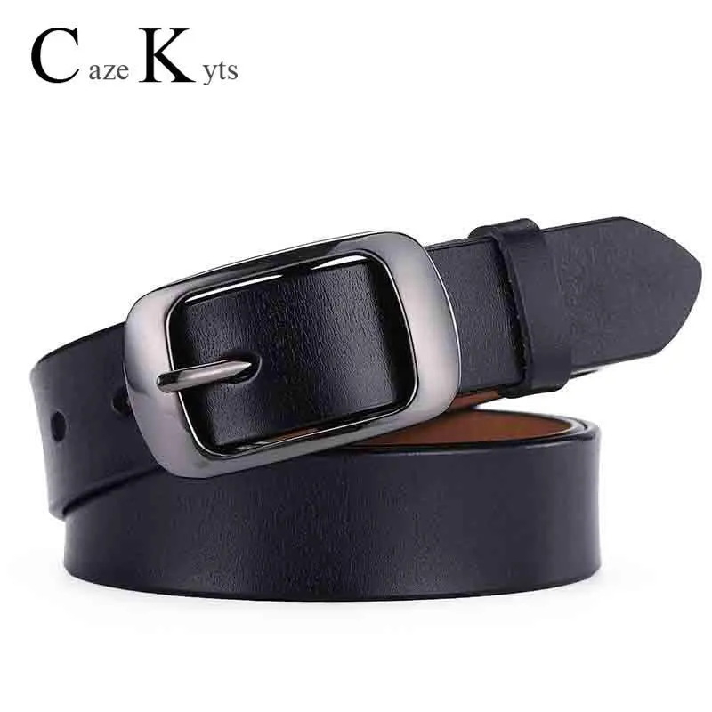 CAZEKYTS Women's Genuine Leather Fashion Retro Belt High Quality Luxury Brand Ladies Metal Double Buckle New Belt with Jeans