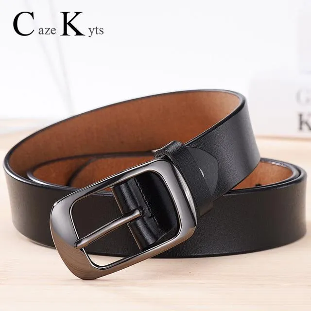 CAZEKYTS Women's Genuine Leather Fashion Retro Belt High Quality Luxury Brand Ladies Metal Double Buckle New Belt with Jeans