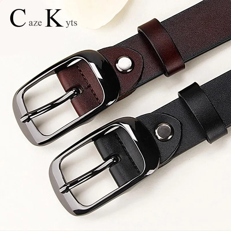 CAZEKYTS Women's Genuine Leather Fashion Retro Belt High Quality Luxury Brand Ladies Metal Double Buckle New Belt with Jeans