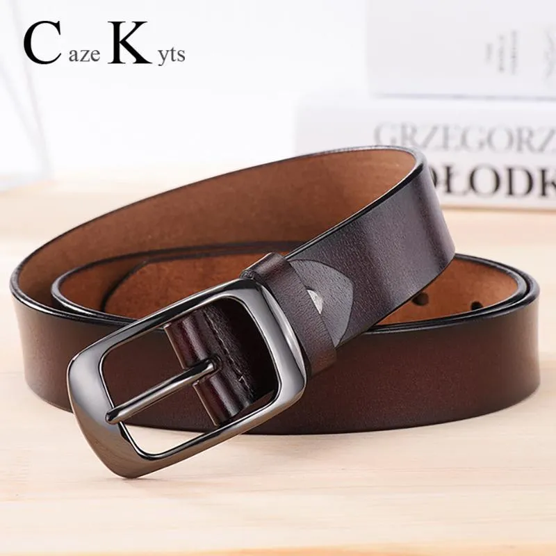 CAZEKYTS Women's Genuine Leather Fashion Retro Belt High Quality Luxury Brand Ladies Metal Double Buckle New Belt with Jeans