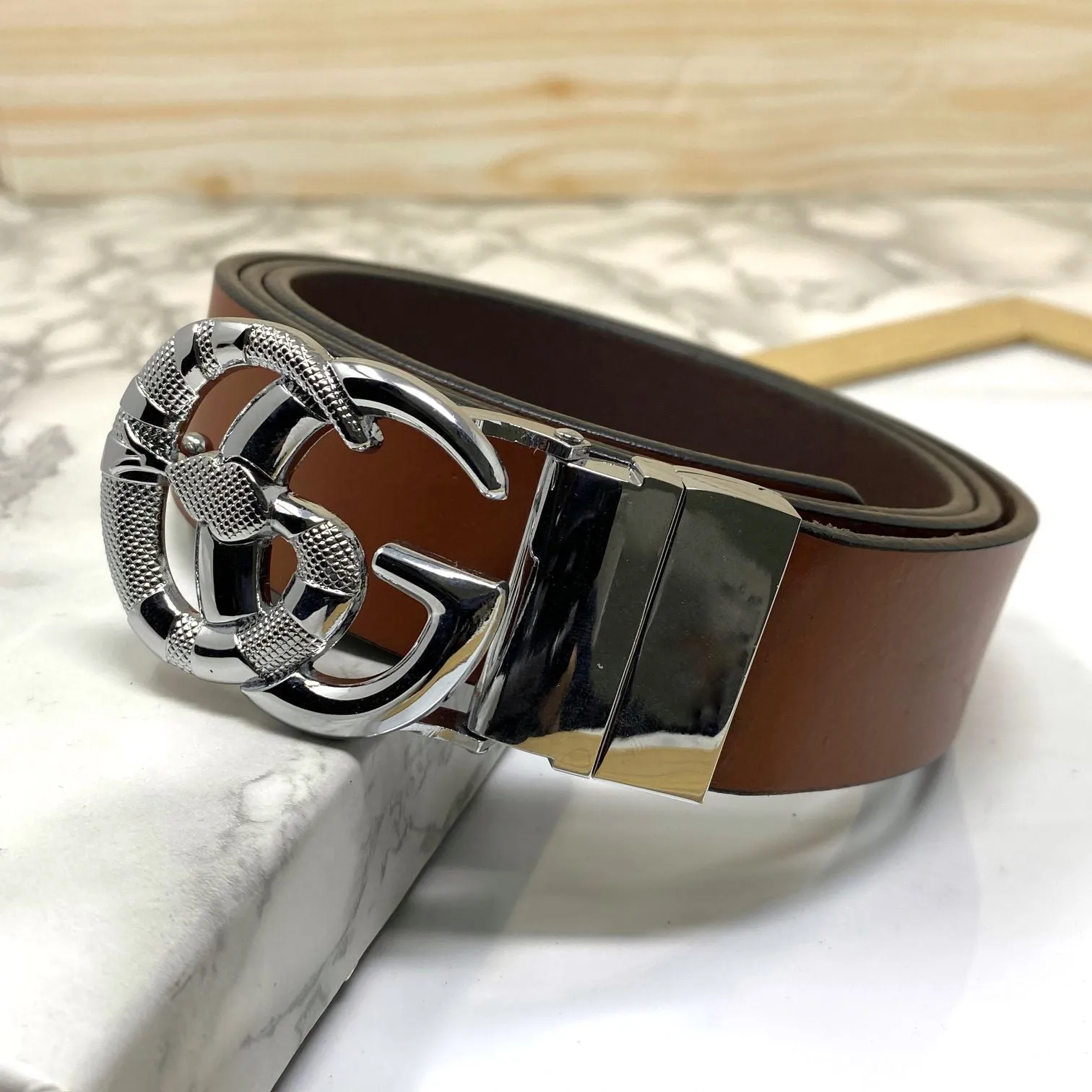 Classy Round Snake Design Leather Strap Belt-JoansParamount