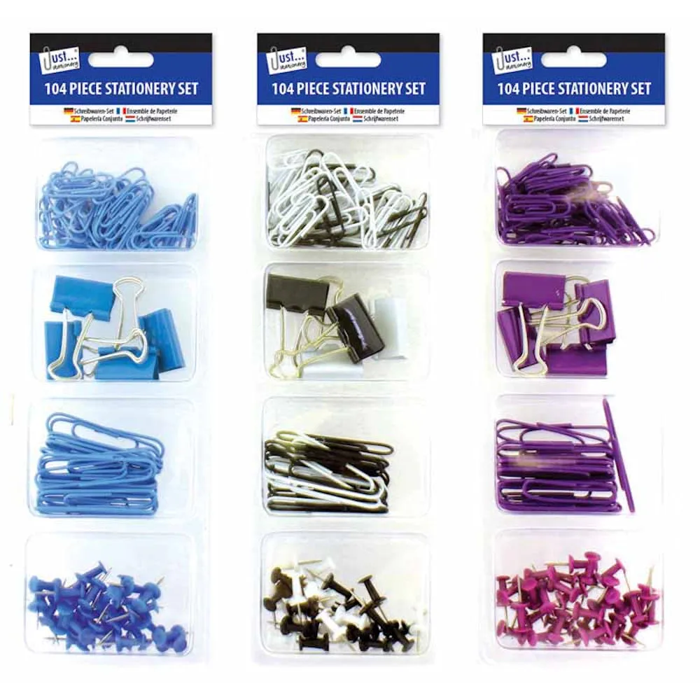 Clips and Pins - Assorted Colours 104 Piece Set Stationery Craft Office