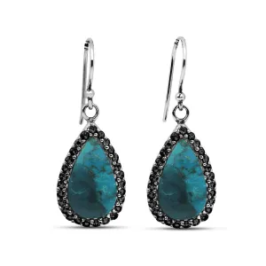 Compressed Turquoise  Drop Earrings with 27 Round Shape Black Spinal Stones