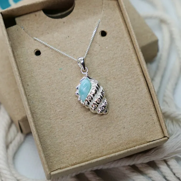 Conch Shell Pendant Necklace with Larimar