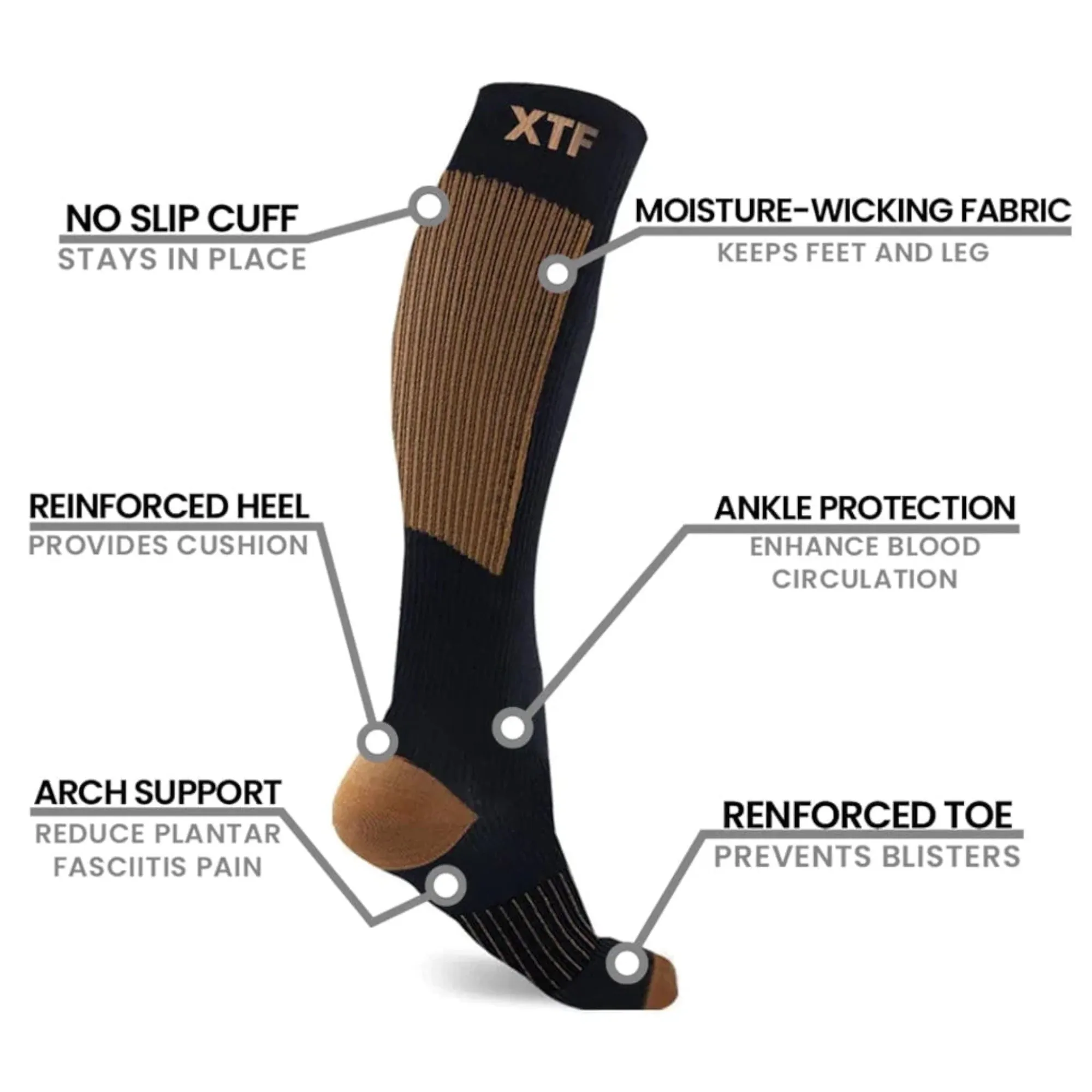 Copper Flux Anti-Fatigue Knee-High Compression Socks - Black - L/XL