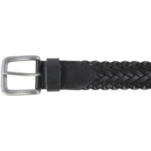 Dents Plaited Detail Leather Belt - Black