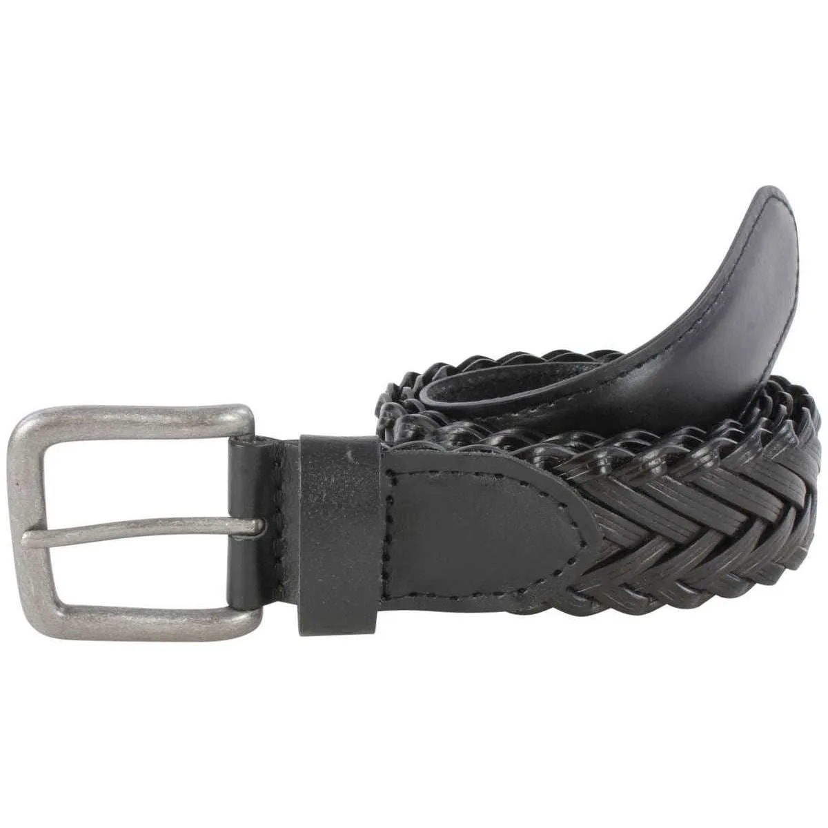 Dents Plaited Detail Leather Belt - Black