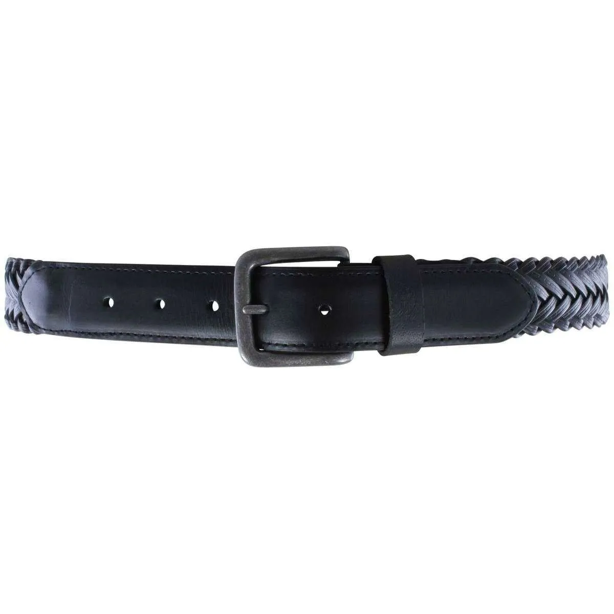 Dents Plaited Detail Leather Belt - Black