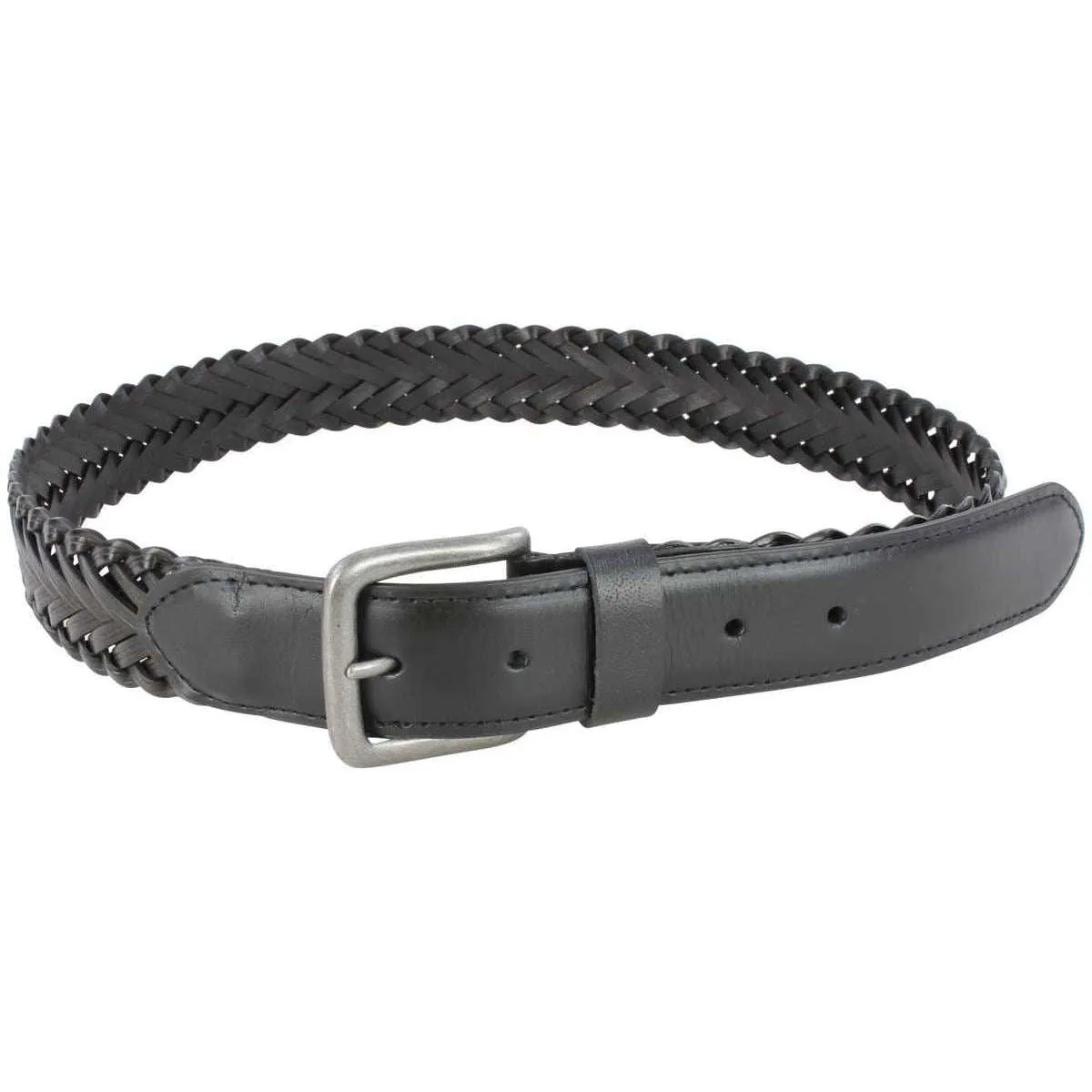 Dents Plaited Detail Leather Belt - Black