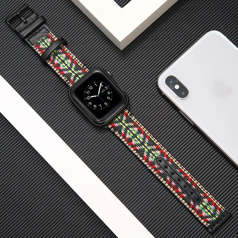 Fabric & Leather Strap for Apple Watchband High-quality