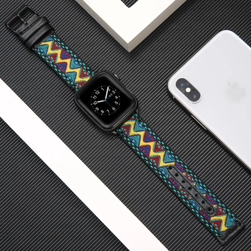 Fabric & Leather Strap for Apple Watchband High-quality