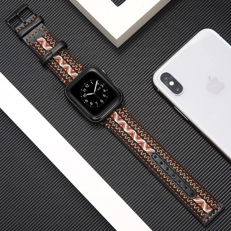 Fabric & Leather Strap for Apple Watchband High-quality