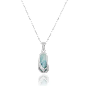 Flip Flop Pendant Necklace with Larimar and Crystal