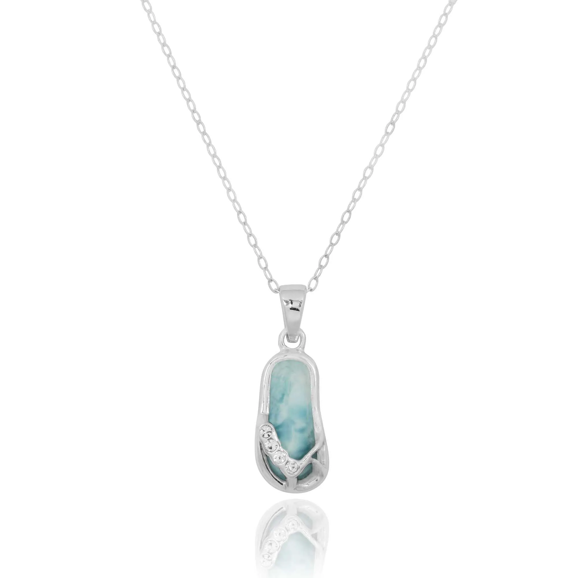 Flip Flop Pendant Necklace with Larimar and Crystal