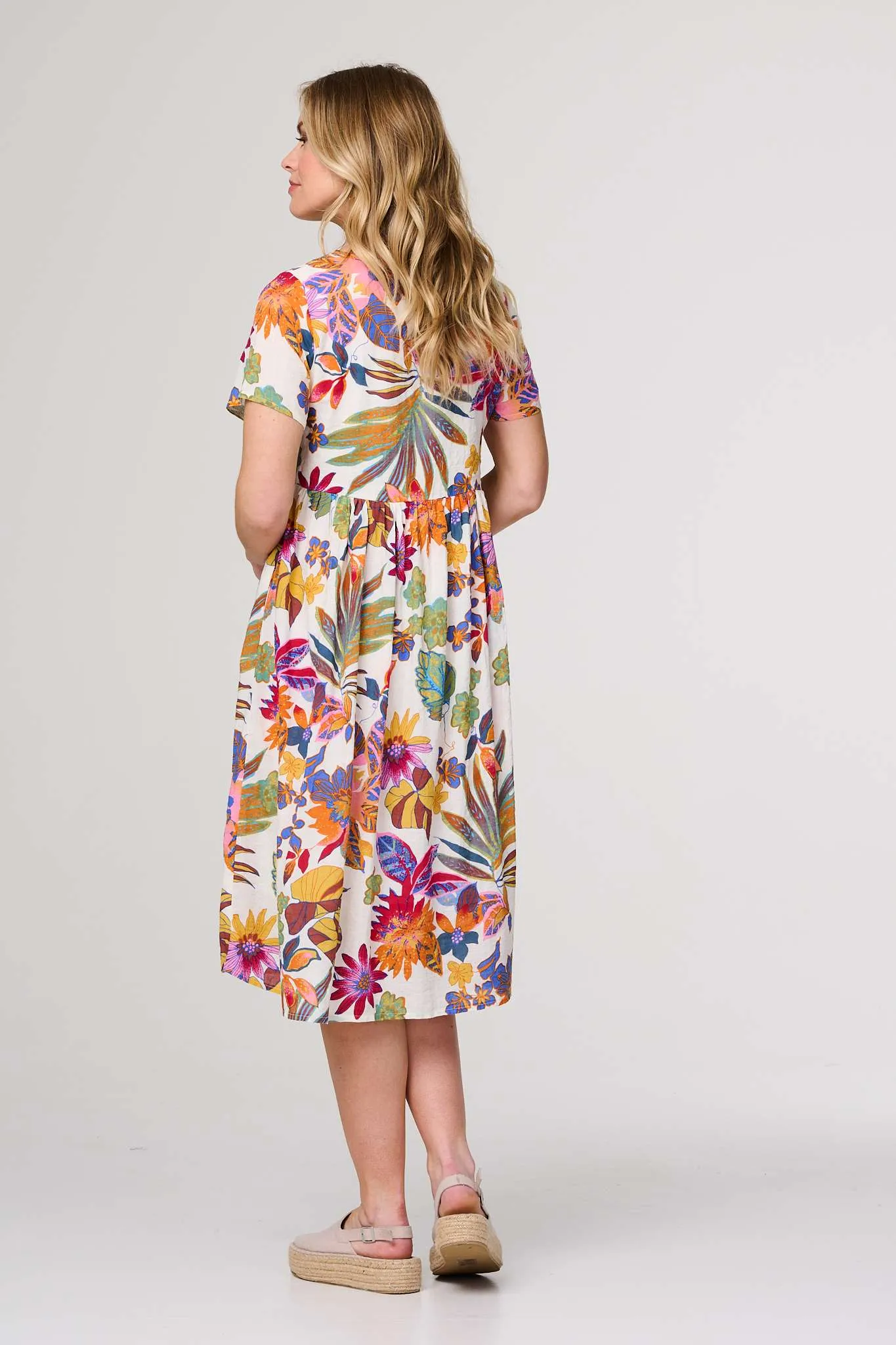 Floral Short Sleeve Relaxed Midi Dress