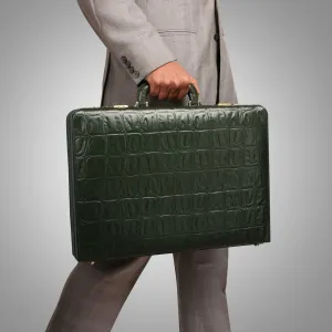 Great Dane Ruvido Double Lock- Genuine Leather Attaché | Briefcase | Advocate Briefcase | Security Briefcase  | Color : Green