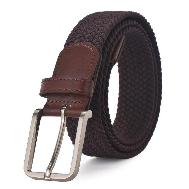 Hot Colors Men Women's Casual Knitted Belt Woven Canvas Elastic Stretch Belt  Plain Webbing Belt Metal Buckle Black