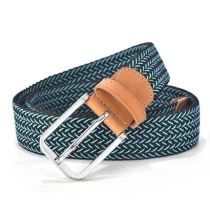 Hot Colors Men Women's Casual Knitted Belt Woven Canvas Elastic Stretch Belt  Plain Webbing Belt Metal Buckle Black