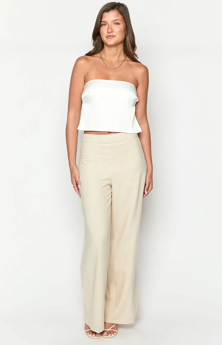 Ibiza White Satin Strapless Top