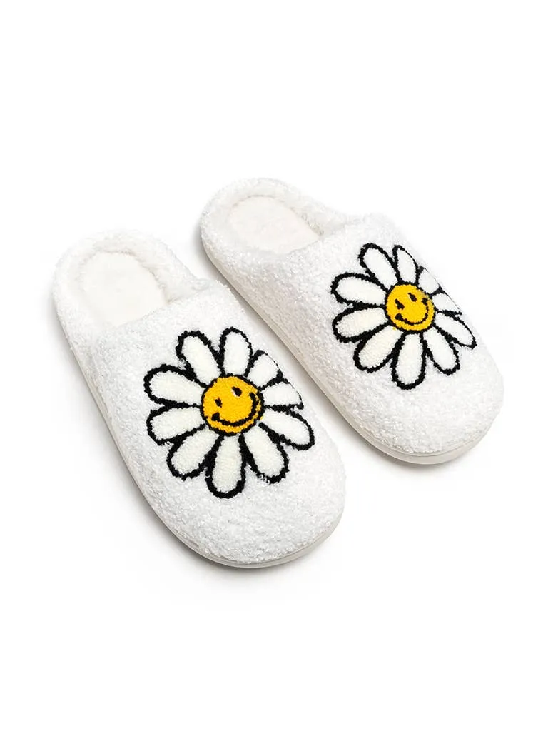 Indoor / Outdoor Slippers - Smiling Daisies - White: M/L