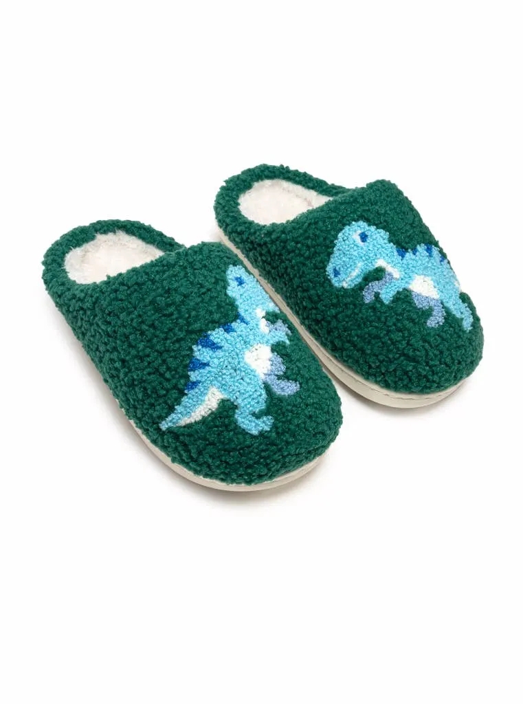 Kids Dinosaurs Slippers - Green: BIG KIDS 1-3