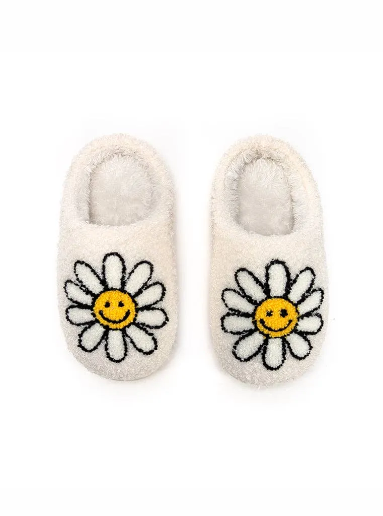 Kids Smiling Daisies Slippers - White: BIG KIDS 1-3