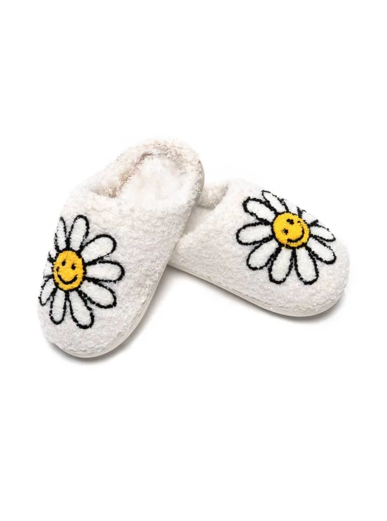 Kids Smiling Daisies Slippers - White: BIG KIDS 1-3