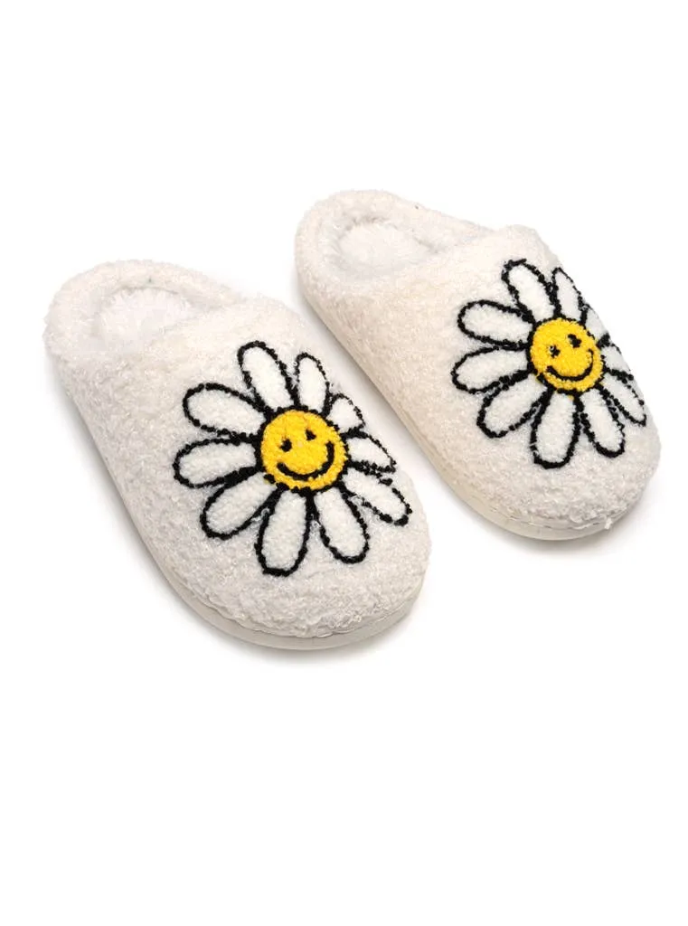 Kids Smiling Daisies Slippers - White: BIG KIDS 1-3