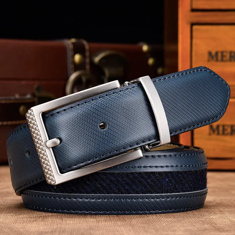 Leather Belt Mixed Canvas Male Strap High Quality Genuine Leather Luxury Pin Buckle Belts For Men Leisure New Fashion